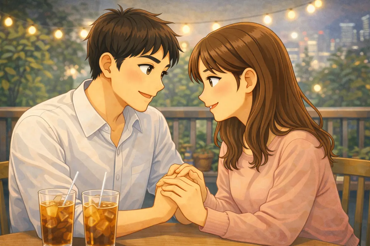 Couple enjoying a date at a cafe in Japan
