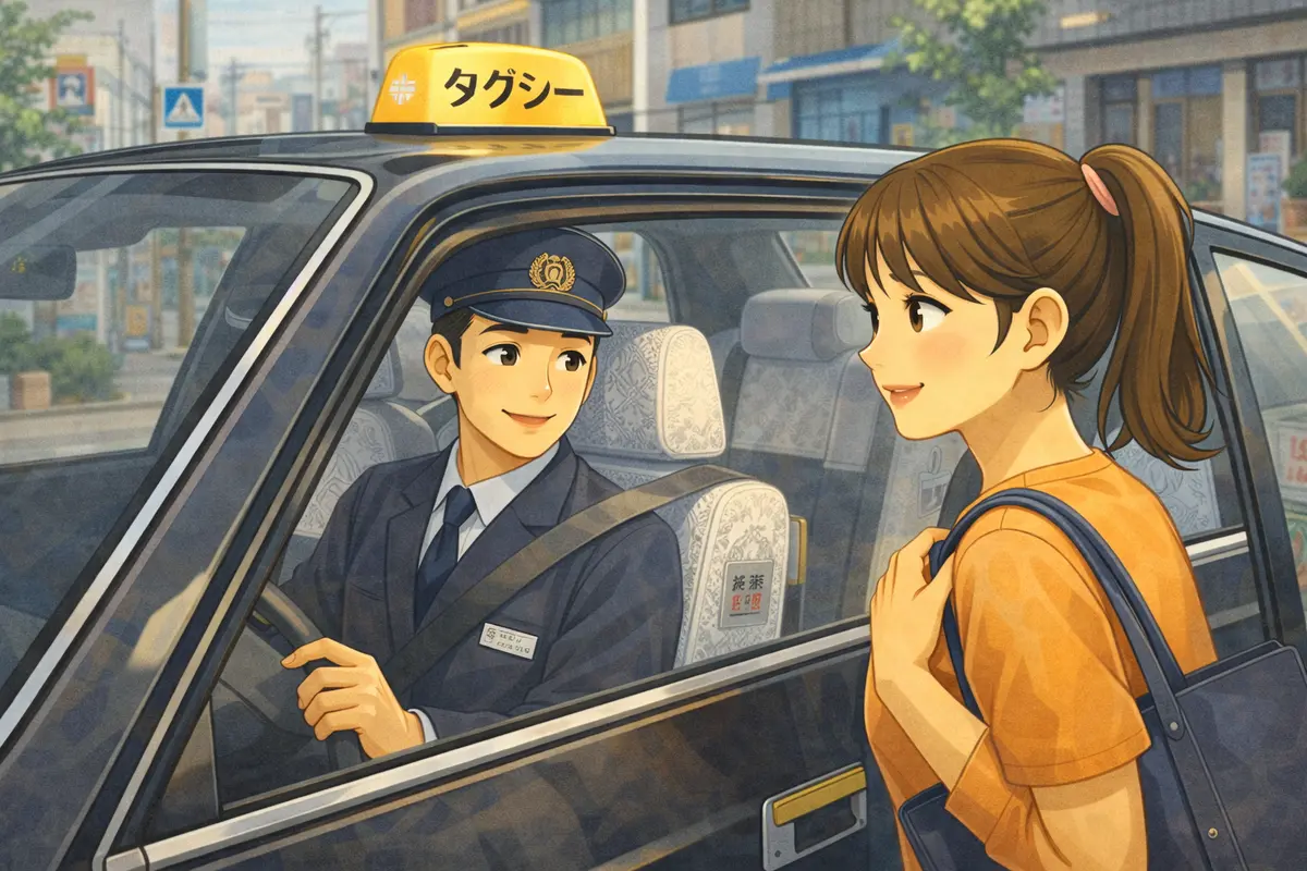 Passenger giving directions to a Japanese taxi driver
